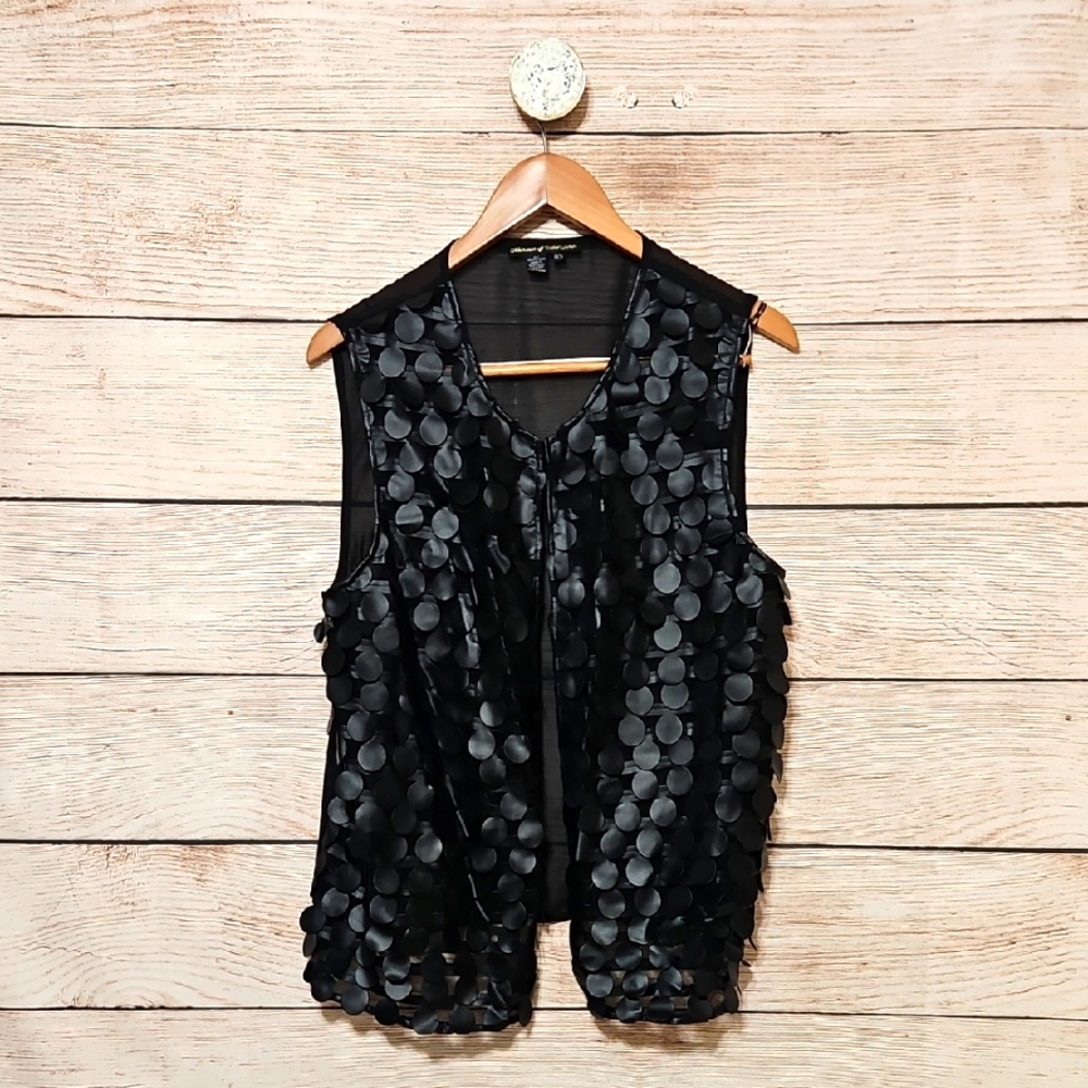 Bernie Of New York Black Faux Leather Sleeveless Open Front Vest One Size